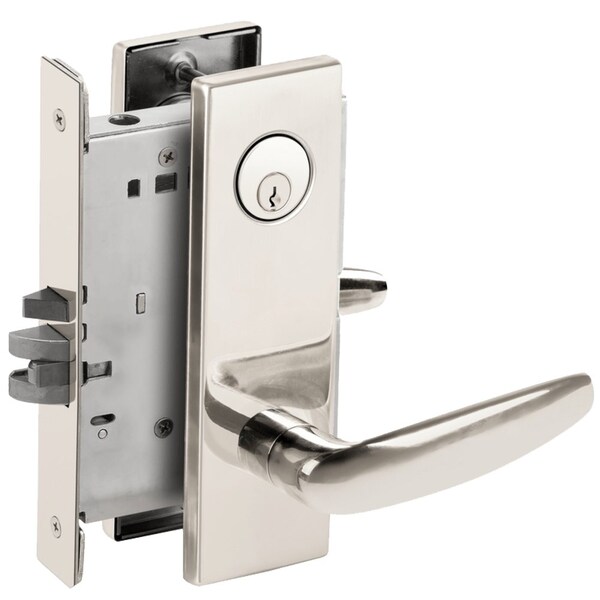 Schlage Grade 1 Institution Mortise Lock, Conventional Cylinder, S123 Keyway, 07 Lever, N Escutcheon, Bright L9082P 07N 625 - main